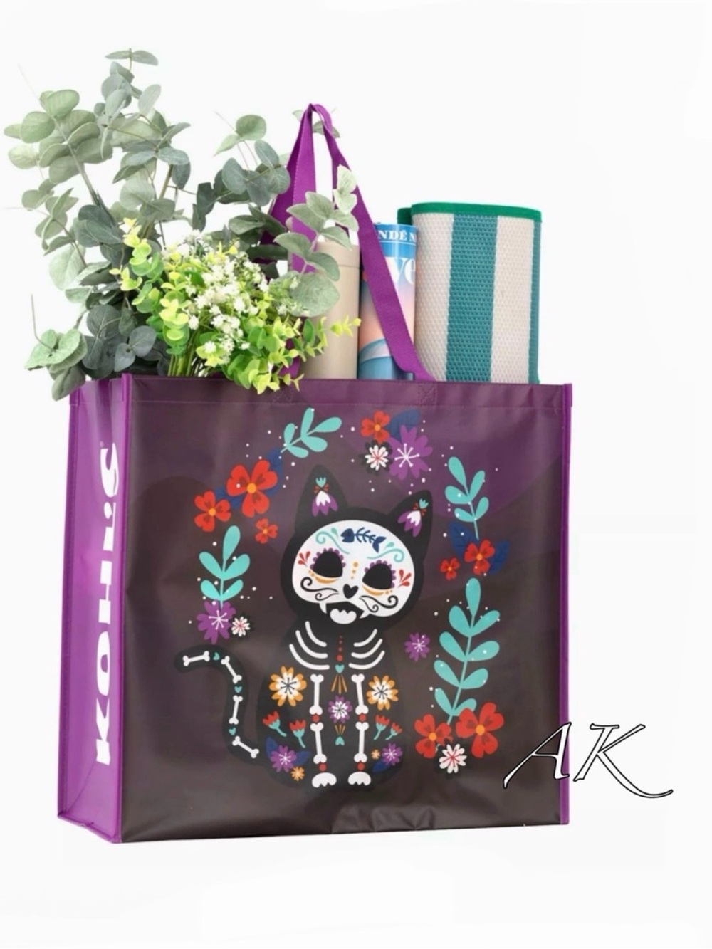 Day of the Dead Cat Reusable Shopping Tote Bag 🐾 
Halloween 🎃 🐈